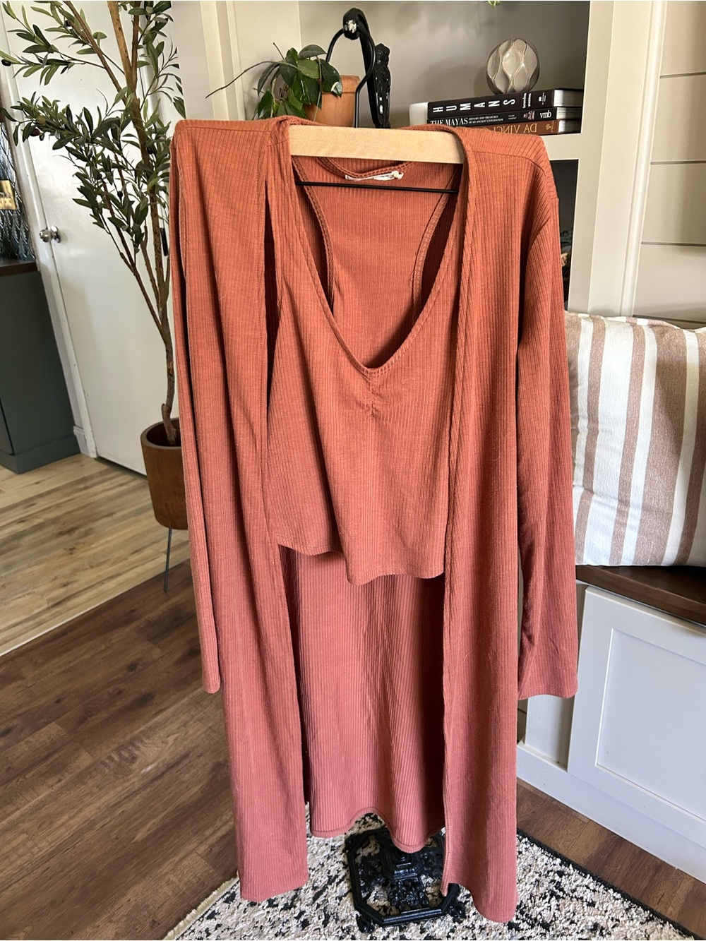 Ribbed Two-Piece Rust Knit Set